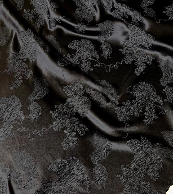 Traditional Design Black Satin Chinese Qipao Fabric Classical Squirrel Grape Pattern Jacquard Material