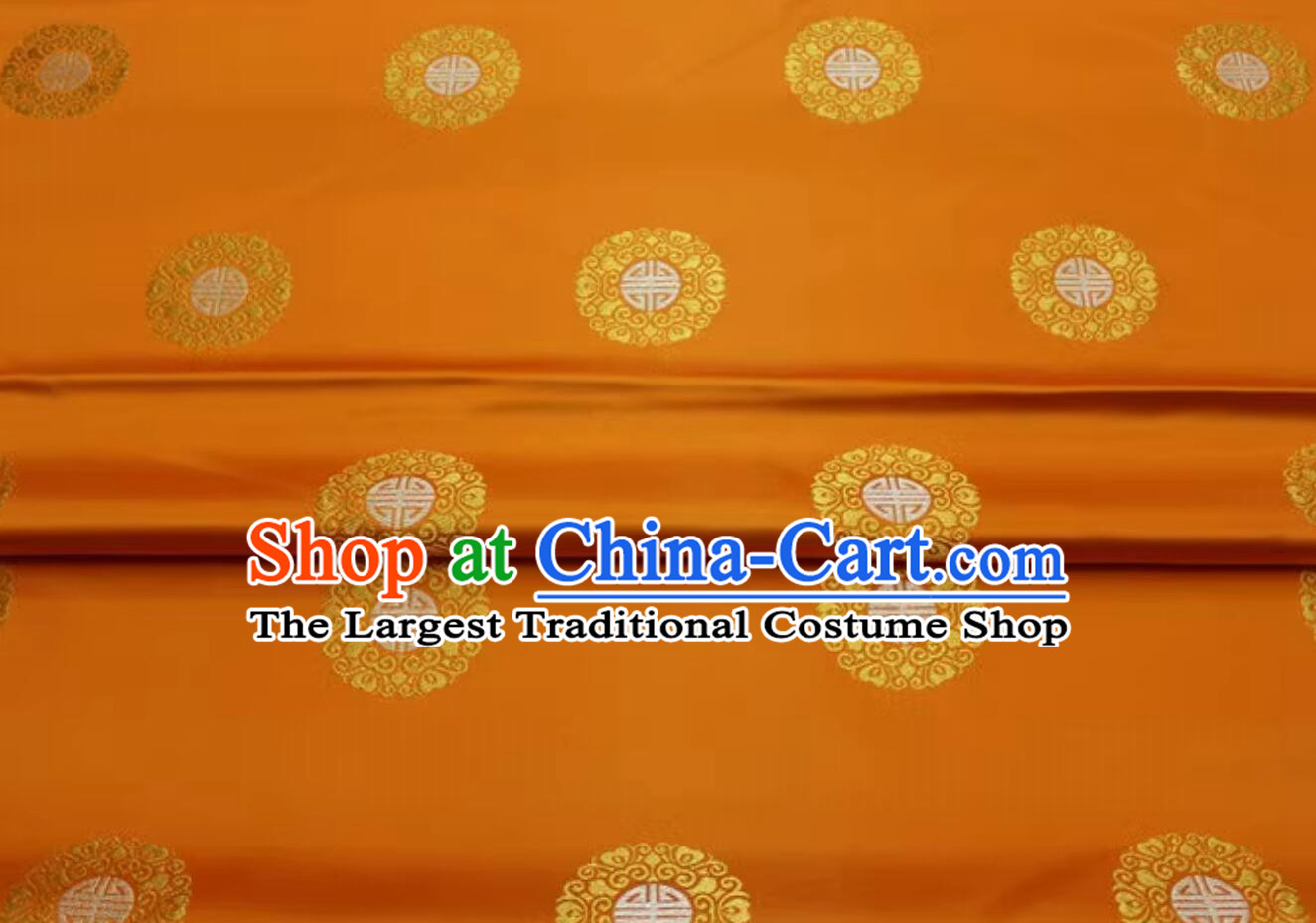 Tibetan Robe Cloth Asian Traditional Satin Material Chinese Royal Lucky Pattern Design Orange Brocade Fabric
