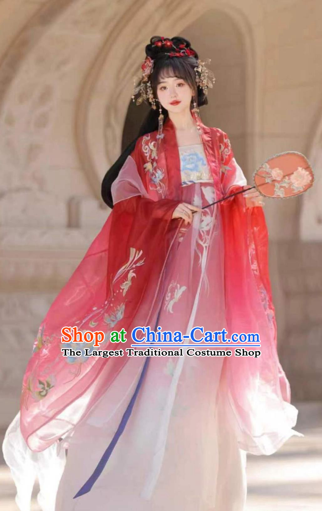 Ancient China Young Woman Clothing Traditional Red Hanfu Ruqun Chinese Tang Dynasty Royal Princess Dress
