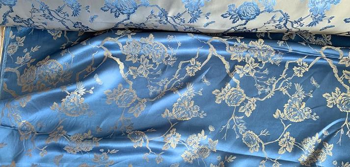Blue China Traditional Cheongsam Fabric Mulberry Silk Cloth Chinese Classical Peony Pattern Jacquard Material