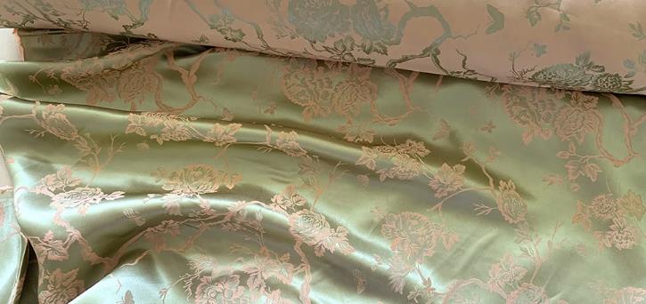 Light Green Chinese Classical Peony Pattern Jacquard Material China Traditional Cheongsam Fabric Mulberry Silk Cloth