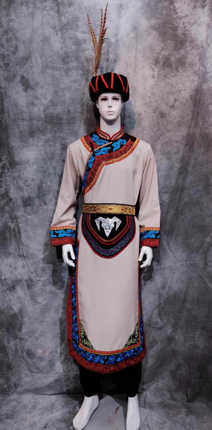China Stage Show Costume Qiang Ethnic Male Clothing Chinese Si Chuan National Minority Outfit