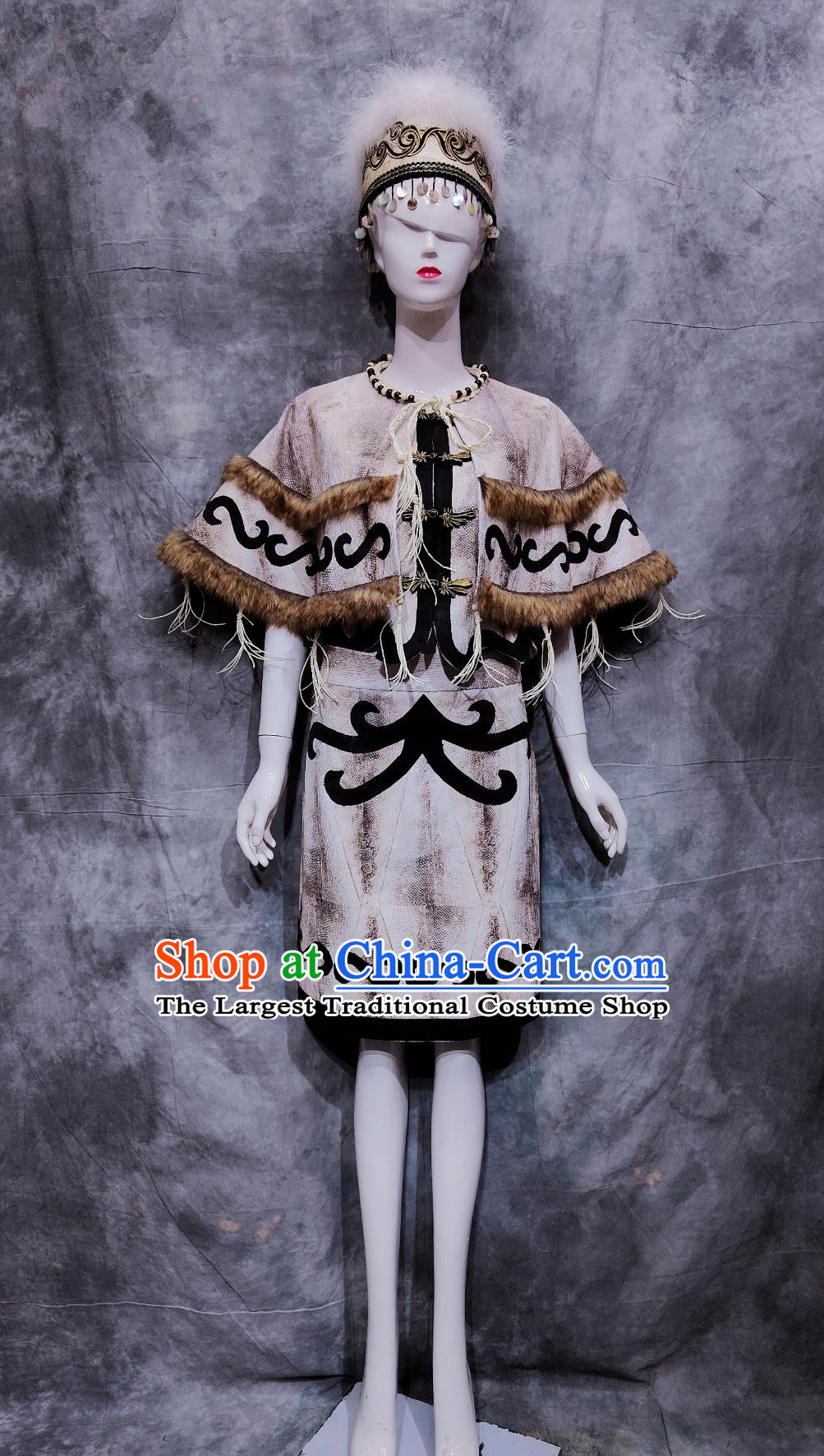 China Hezhen National Minority Woman Clothing Traditional Heilongjiang Travel Dress Chinese He Zhe Ethnic Fishskin Costume