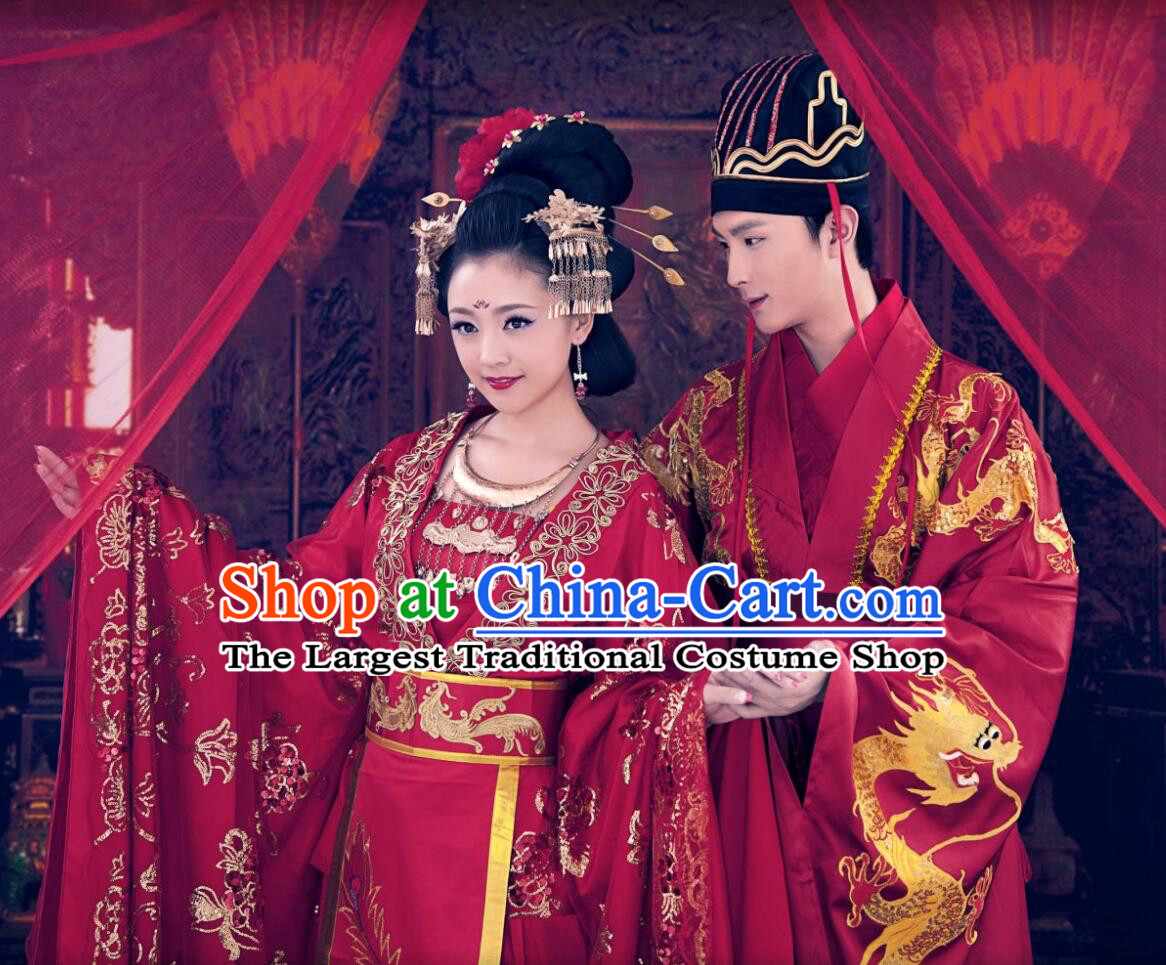 Ancient China Clothing Traditional Hanfu Wedding Clothing Chinese Ming Dynasty Bride and Groom Costumes Complete Set
