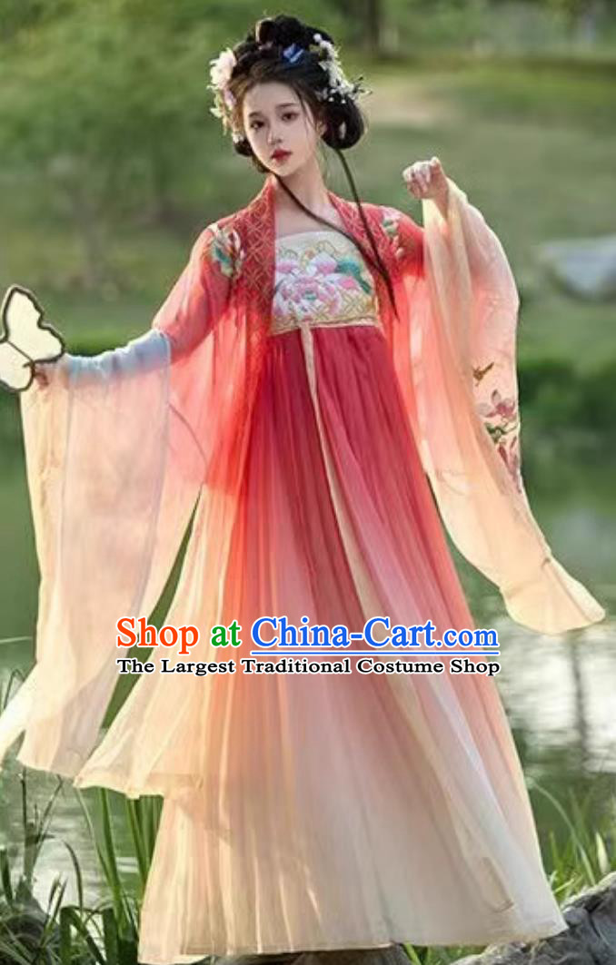 Ancient China Fairy Costume Traditional Hanfu Clothing Chinese Tang Dynasty Royal Princess Red Dress