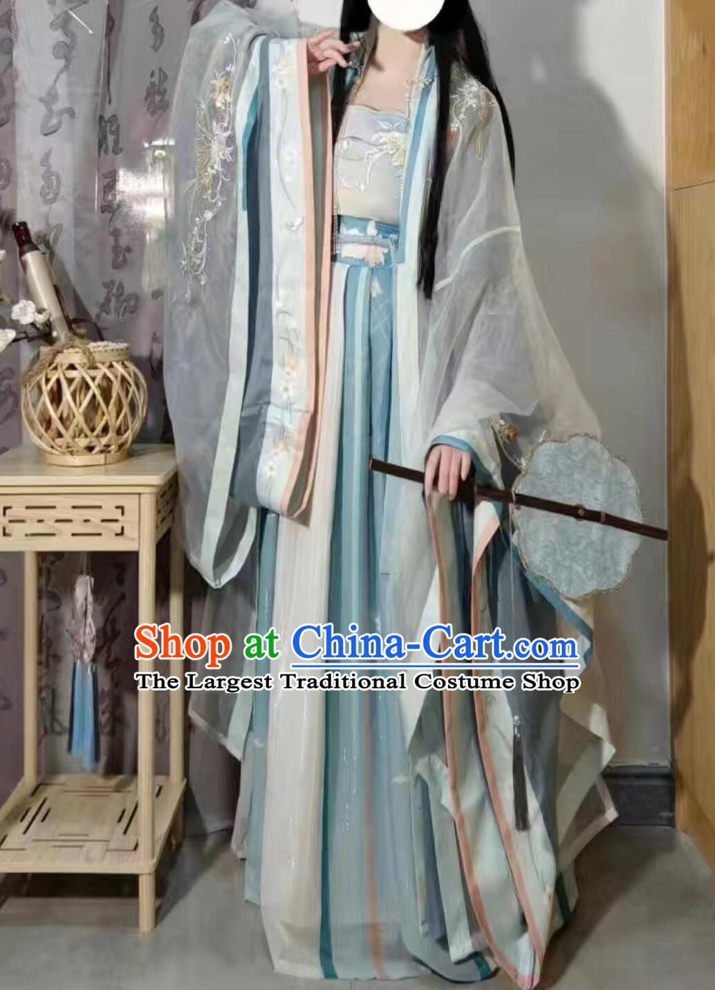 Ancient China Song Dynasty Palace Princess Costumes Chinese Traditional Blue Hanfu