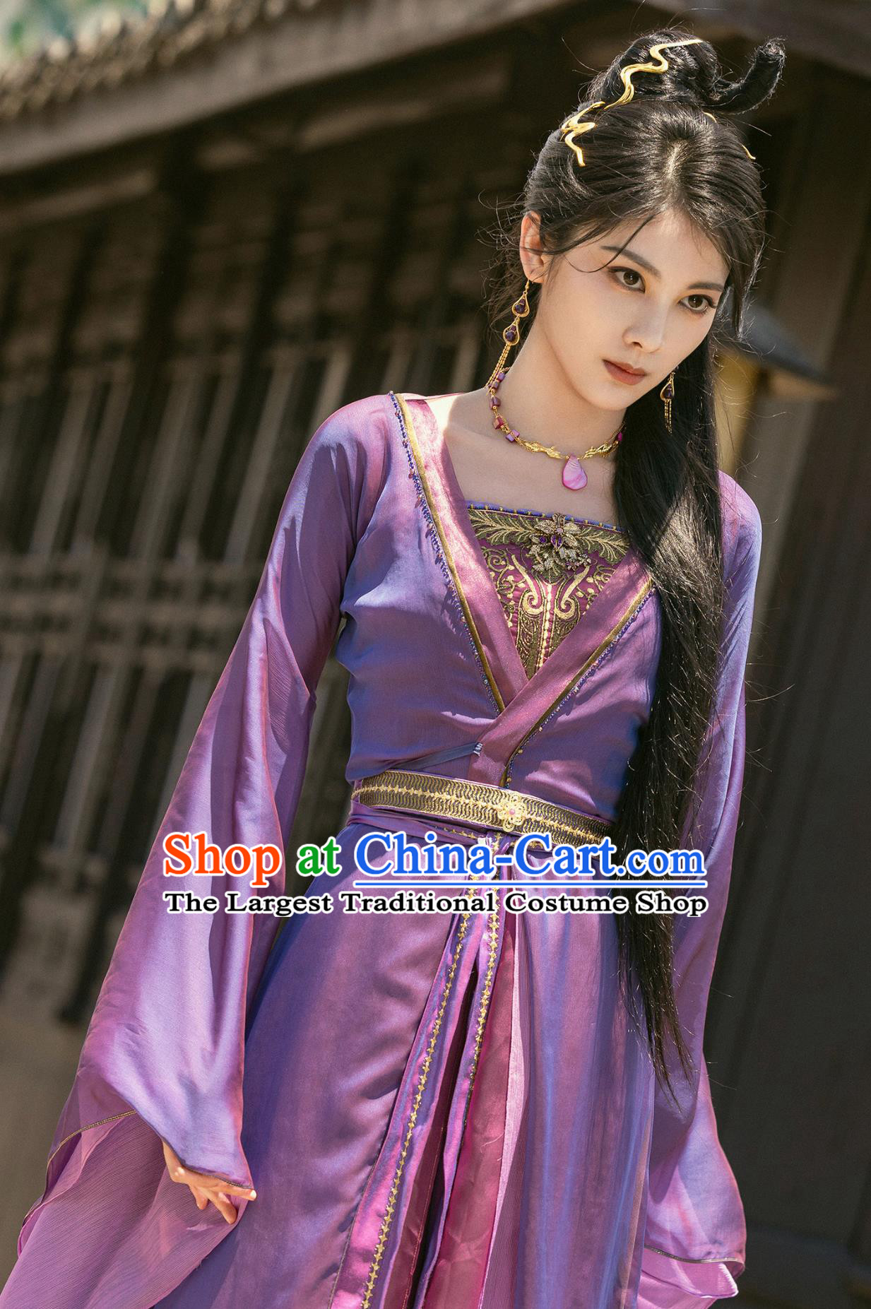 Ancient China Swordswoman Purple Garment Costume Chinese TV Series The Legend Of Shen Li Madam Jin Niang Zi Clothing