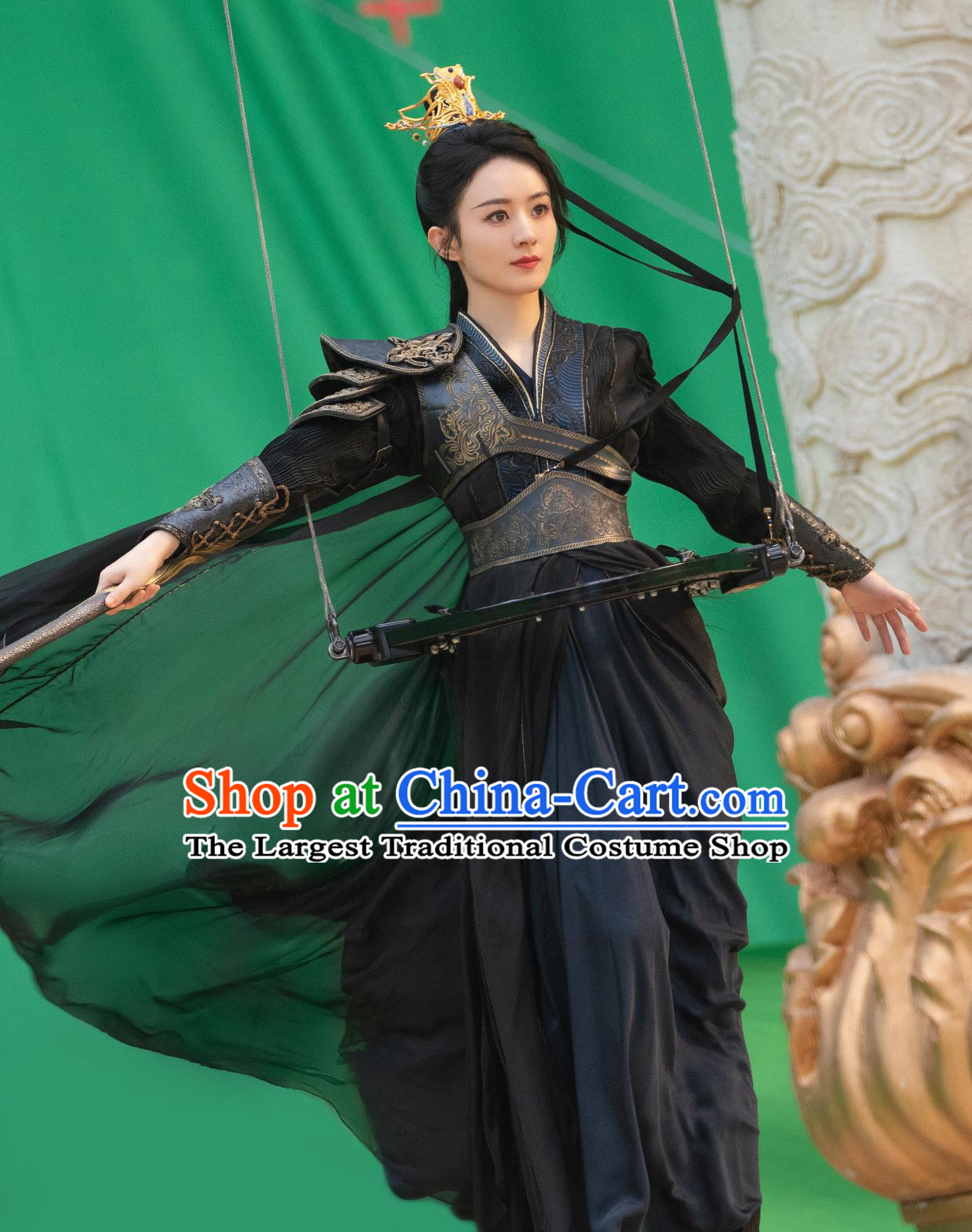 Ancient China Super Heroine Garment Costume Chinese TV Series The Legend Of Shen Li Female General Goddess Black Clothing