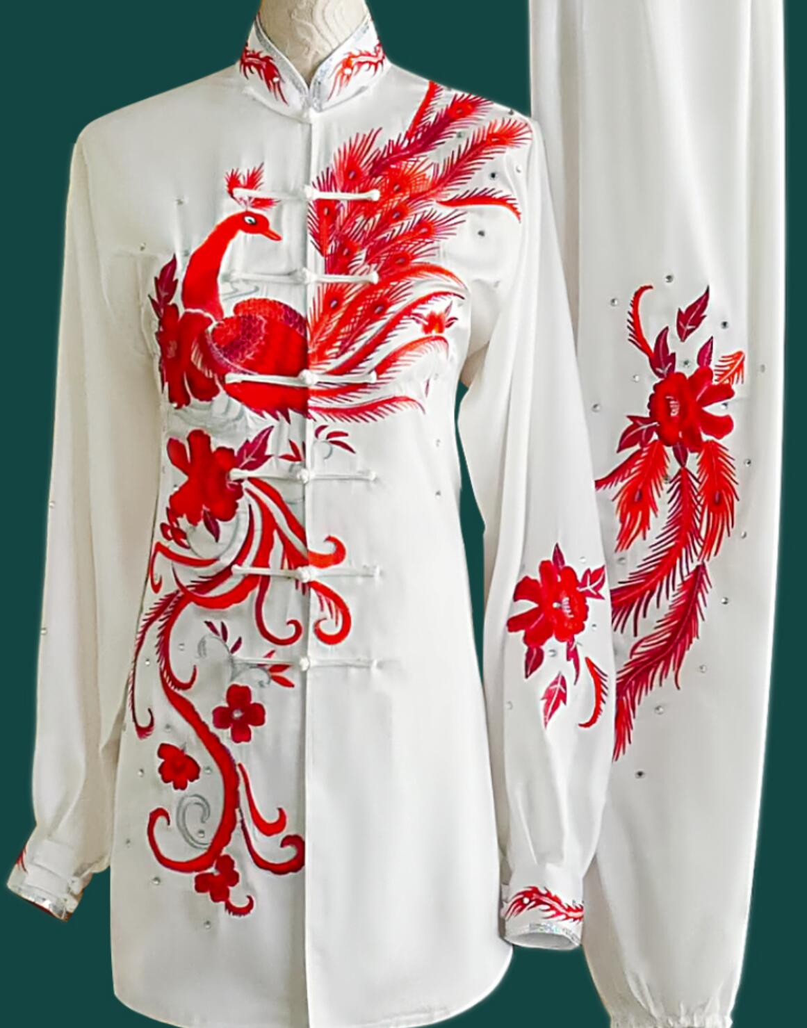 Top Pure Silk Wushu Uniform White Embroidered Tai Chi Suit Chinese Kung Fu Taiji Costume