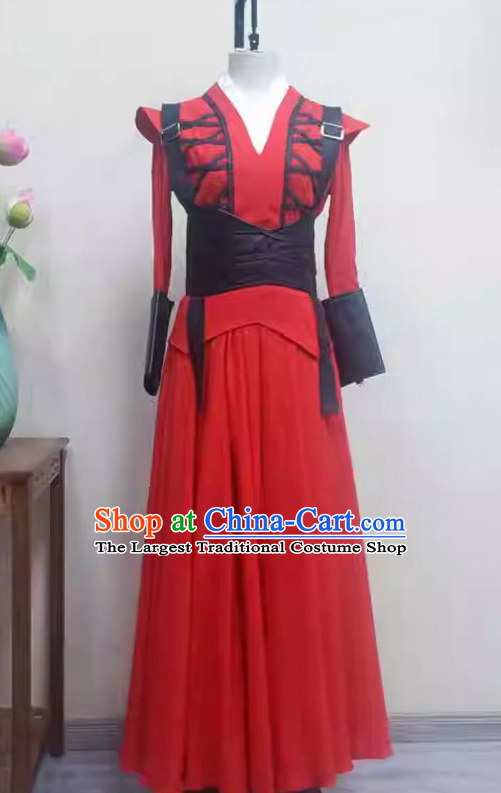 China Sword Dance Clothing Chinese Ancient Swordswoman Costume Women Wu Xia Performance Red Dress