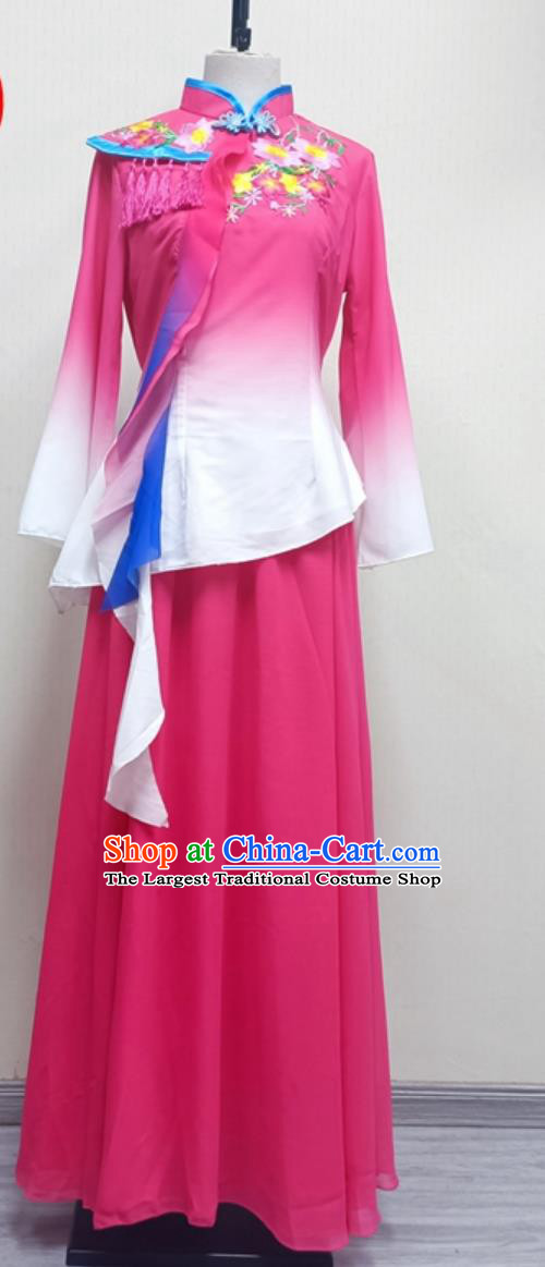 Women Group Performance Pink Outfit China Yangko Dance Clothing Chinese Folk Dance Costume