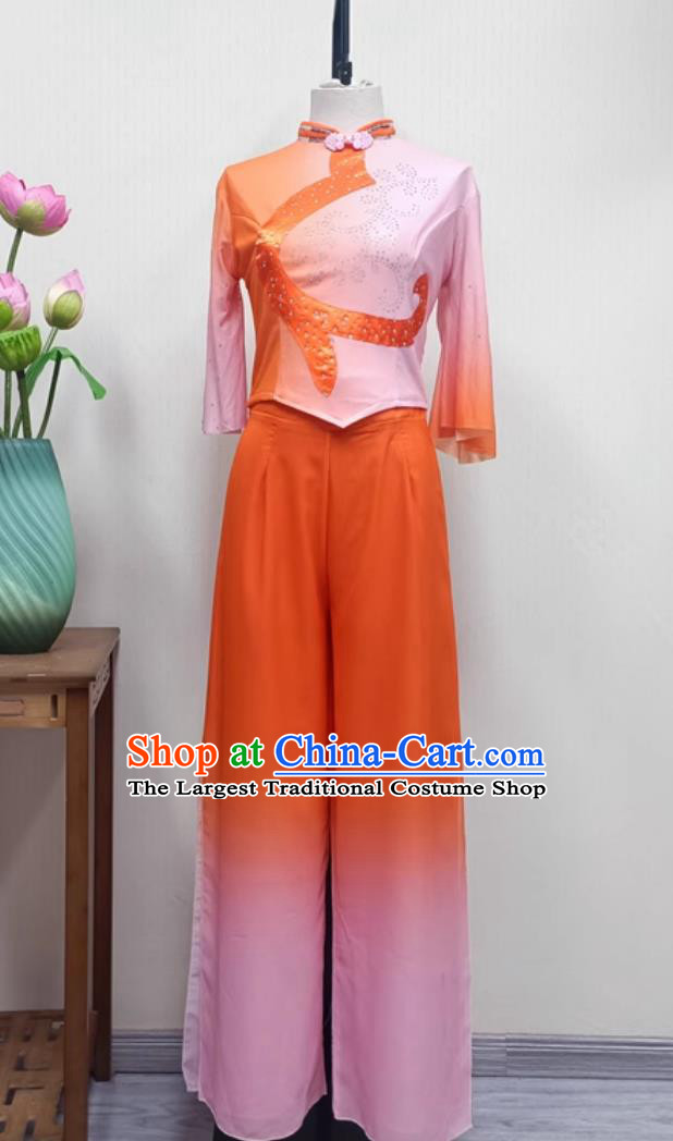 Chinese Folk Dance Costume Women Group Performance Orange Outfit China Yangko Dance Clothing