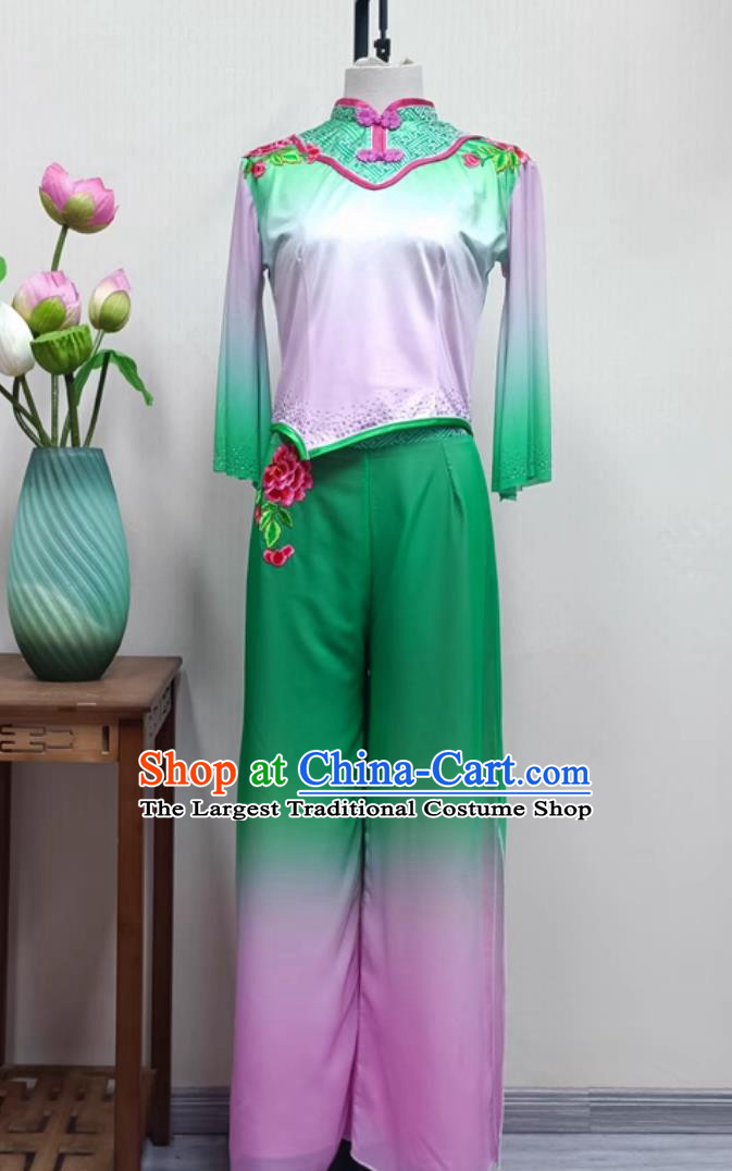 China Folk Dance Yangge Clothing Chinese Yangko Dance Costume Women Group Performance Green Outfit