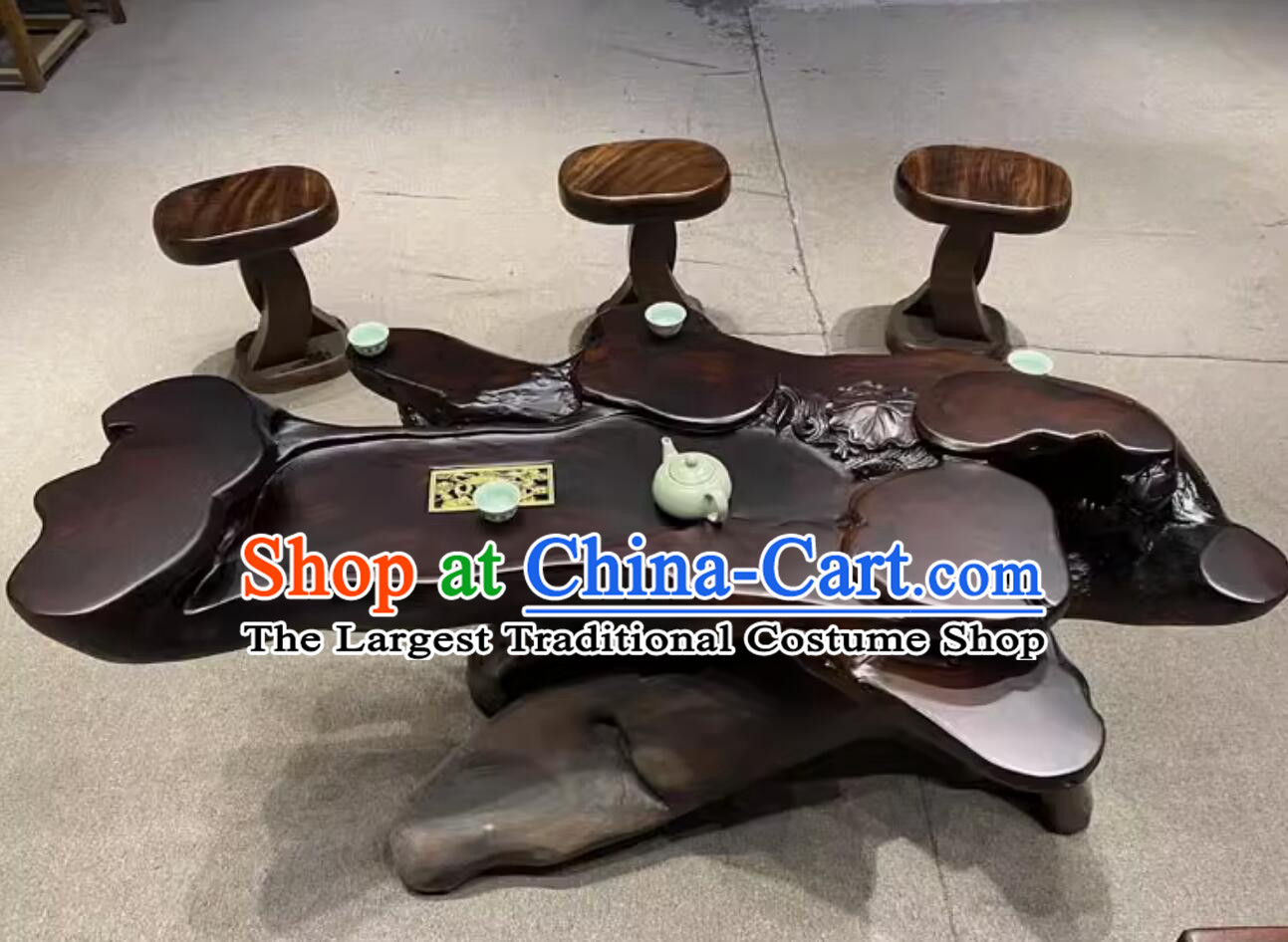 Hand Carved Wenge Teatable Chinese Tree Root Tea Table