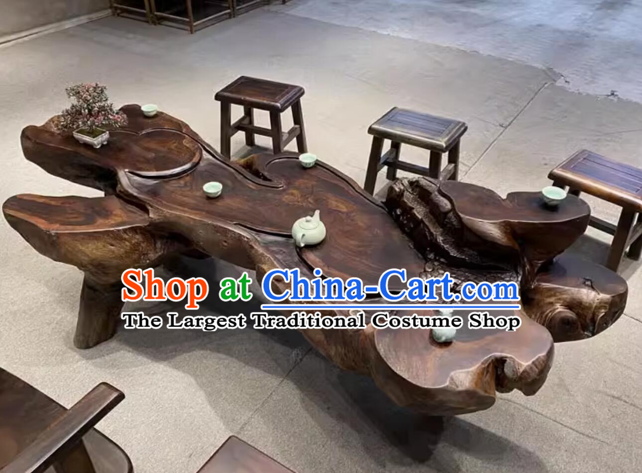 Chinese Tree Root Tea Table Kung Fu Tea Hand Carved Wenge Teatable