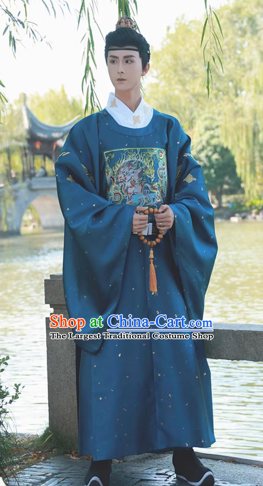 Ming Dynasty Blue Hanfu Robe Ancient China Prince Costume Chinese Traditional Official Clothing