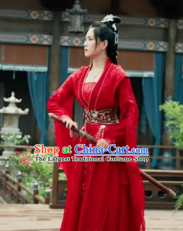 Chinese TV Drama Dashing Youth Chivalrous Woman Luo Shui Garment Costume Ancient China Swordswoman Red Dress Clothing