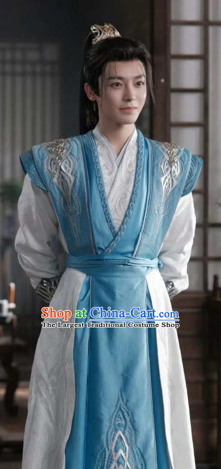 Ancient China Hero Blue Clothing Chinese TV Drama Dashing Youth Childe Baili Dong Jun Garment Costume