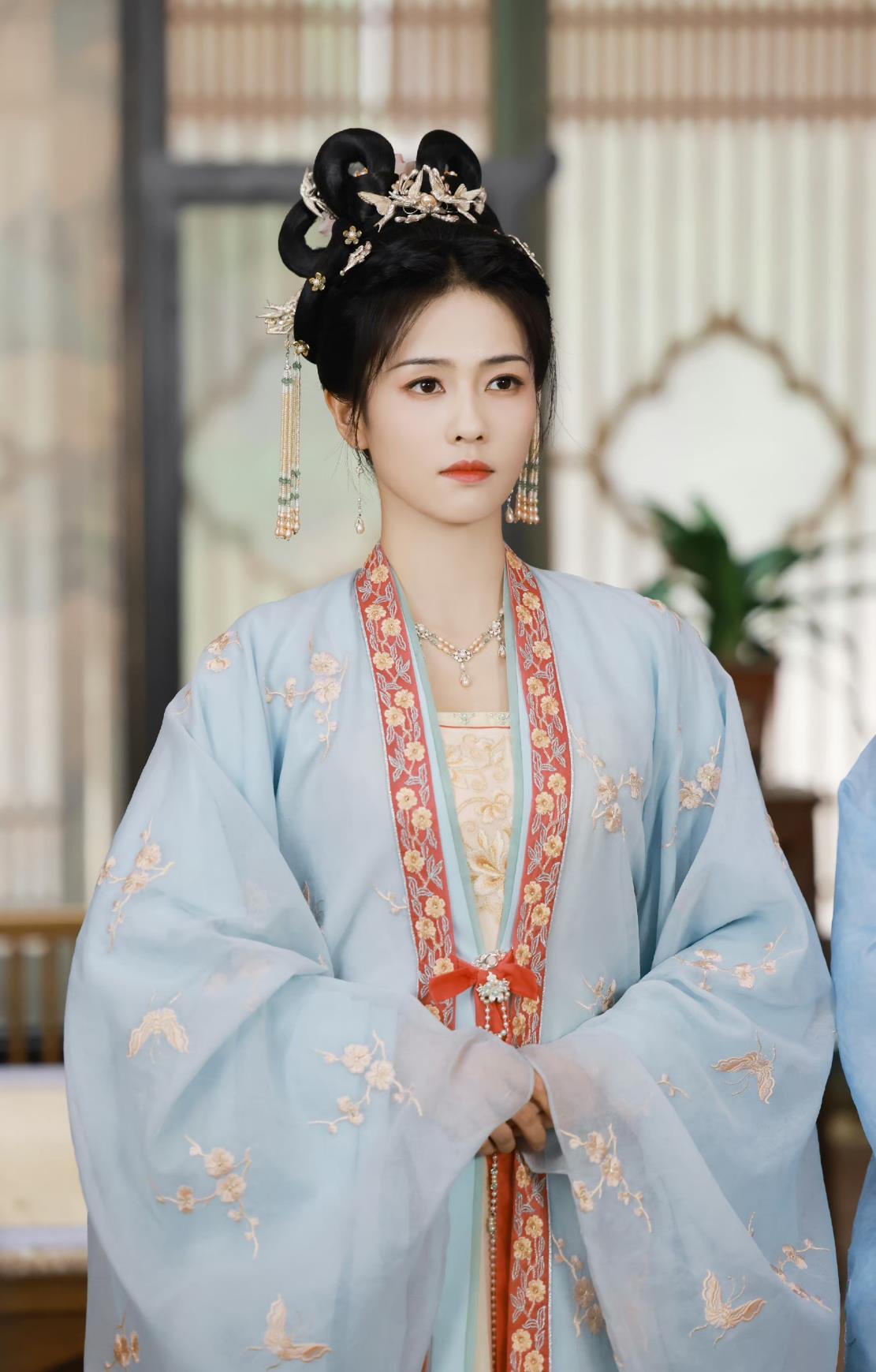 Ancient China Noble Lady Clothing Chinese TV Drama Story of Kunning Royal Woman Jiang Xue Ning Blue Dresses