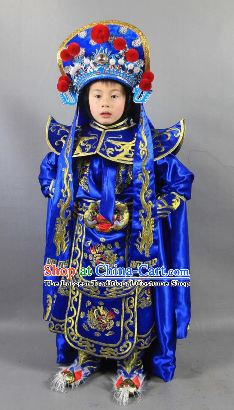 Royal Blue Chinese Bian Lian Mask Changing Clothing Classical Mask Change Costumes and Hat Complete Set for Children