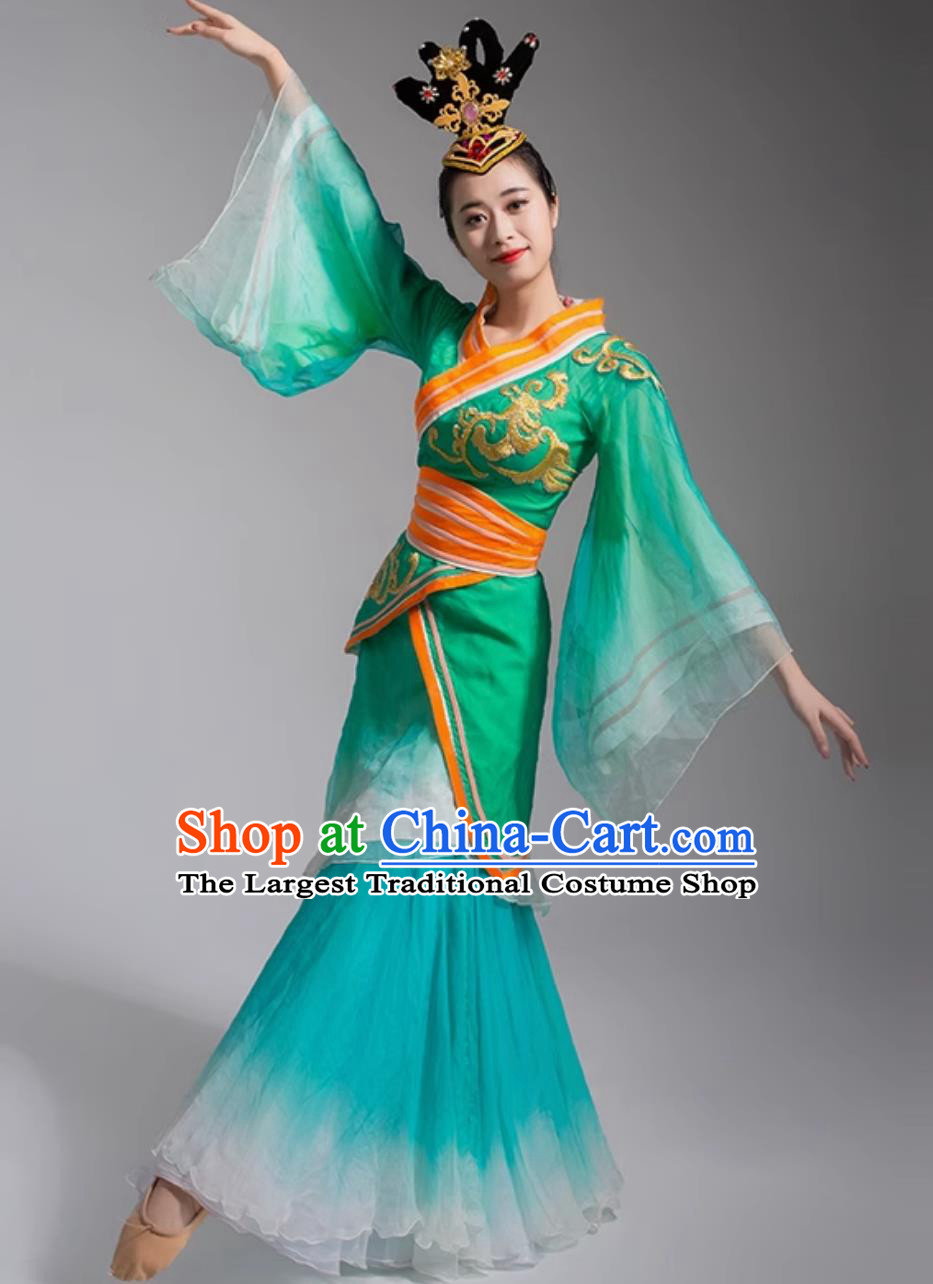 Chinese Classical Dance Green Dress Traditional Water Sleeve Dance Costume Women Hanfu Dance Clothing