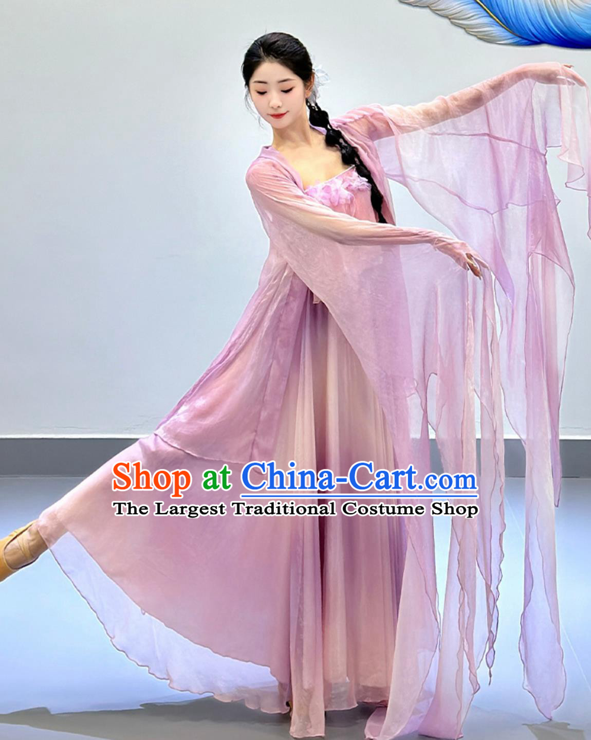 Woman Solo Dance Clothing China Classical Dance Lilac Flower Petal Dress Traditional Chinese Water Sleeve Dance Costume