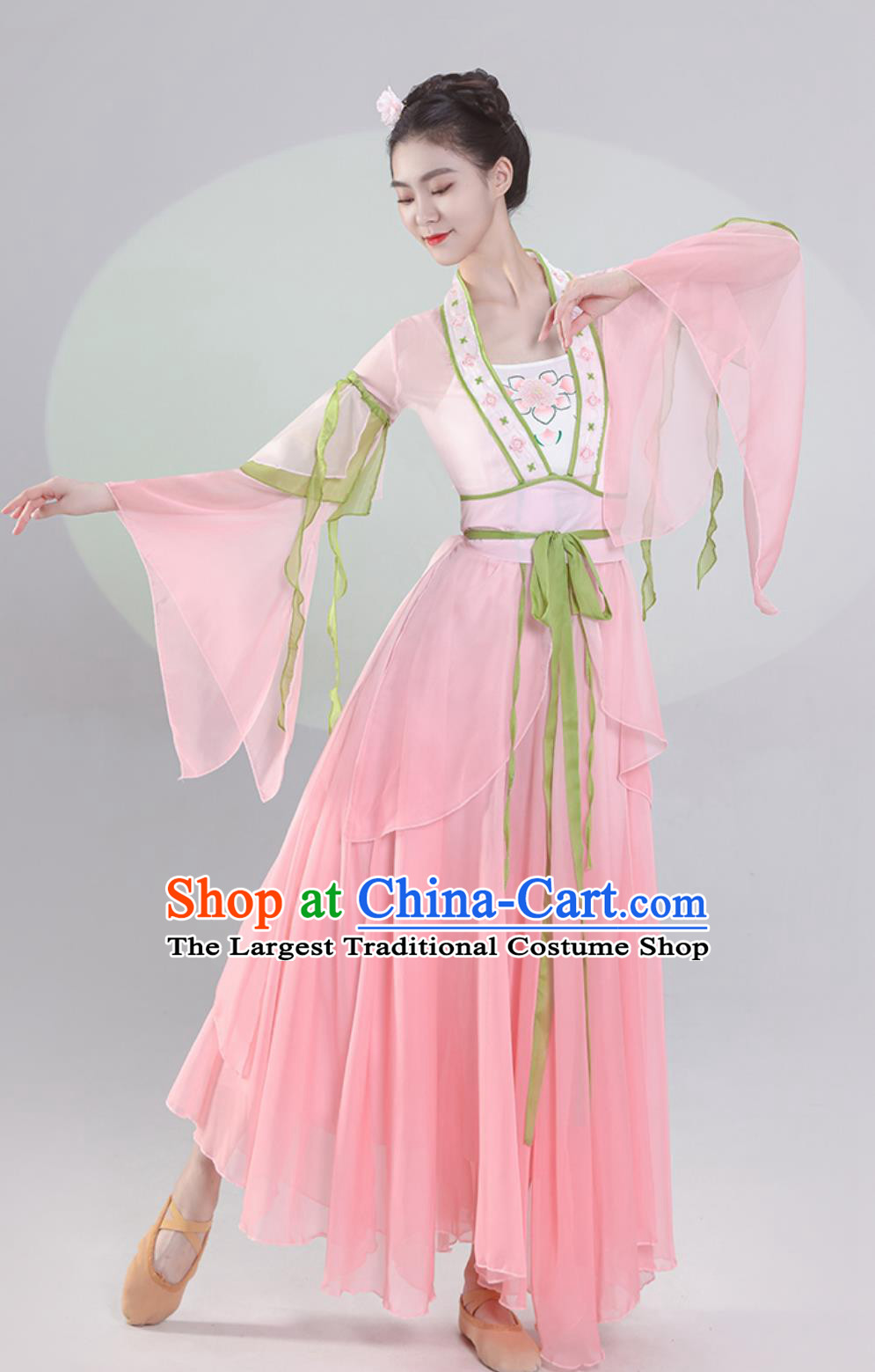 China Fan Dance Pink Dress Traditional Chinese Classical Dance Costume Woman Solo Dance Clothing