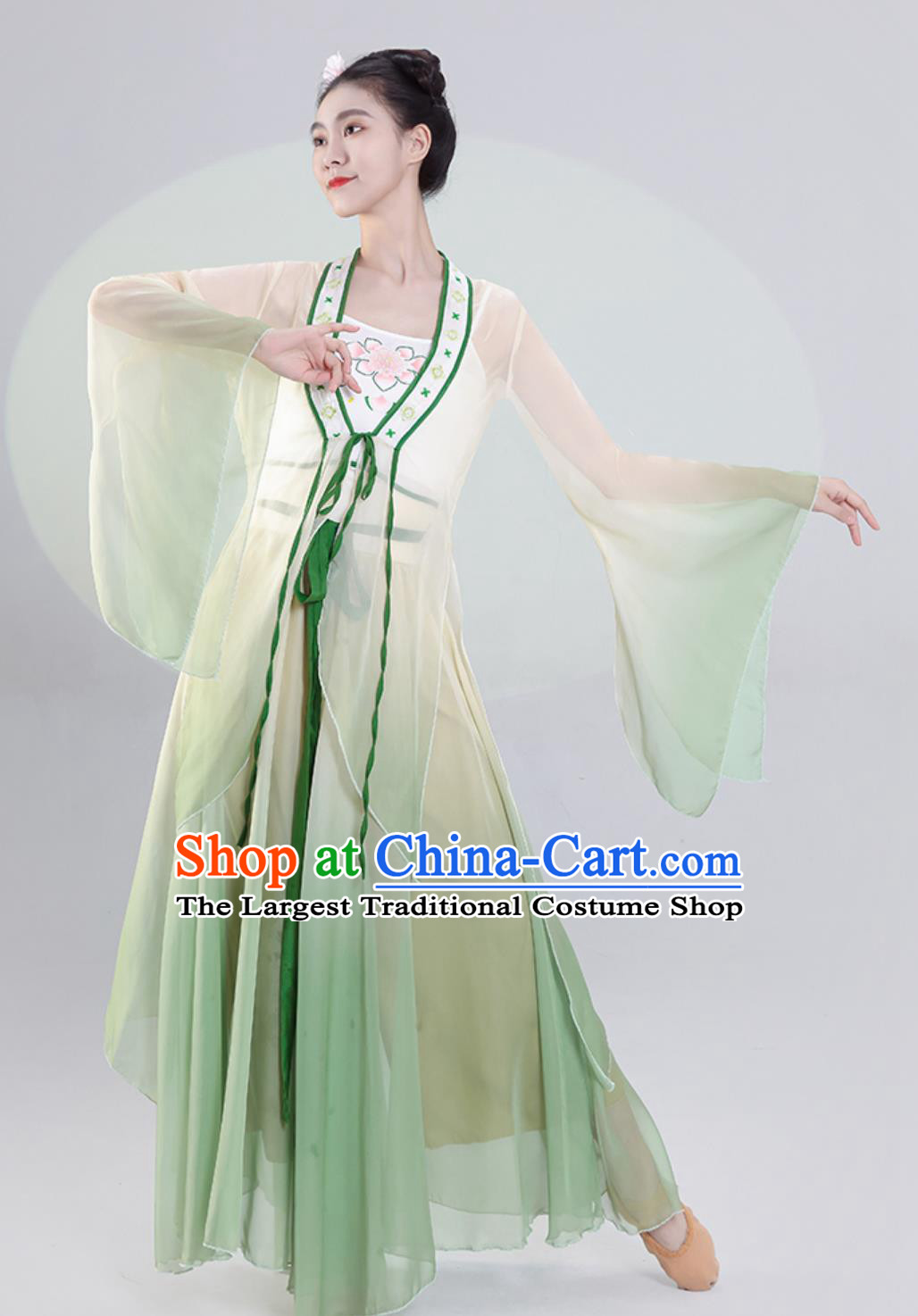 Woman Solo Dance Clothing China Fan Dance Green Dress Traditional Chinese Classical Dance Costume
