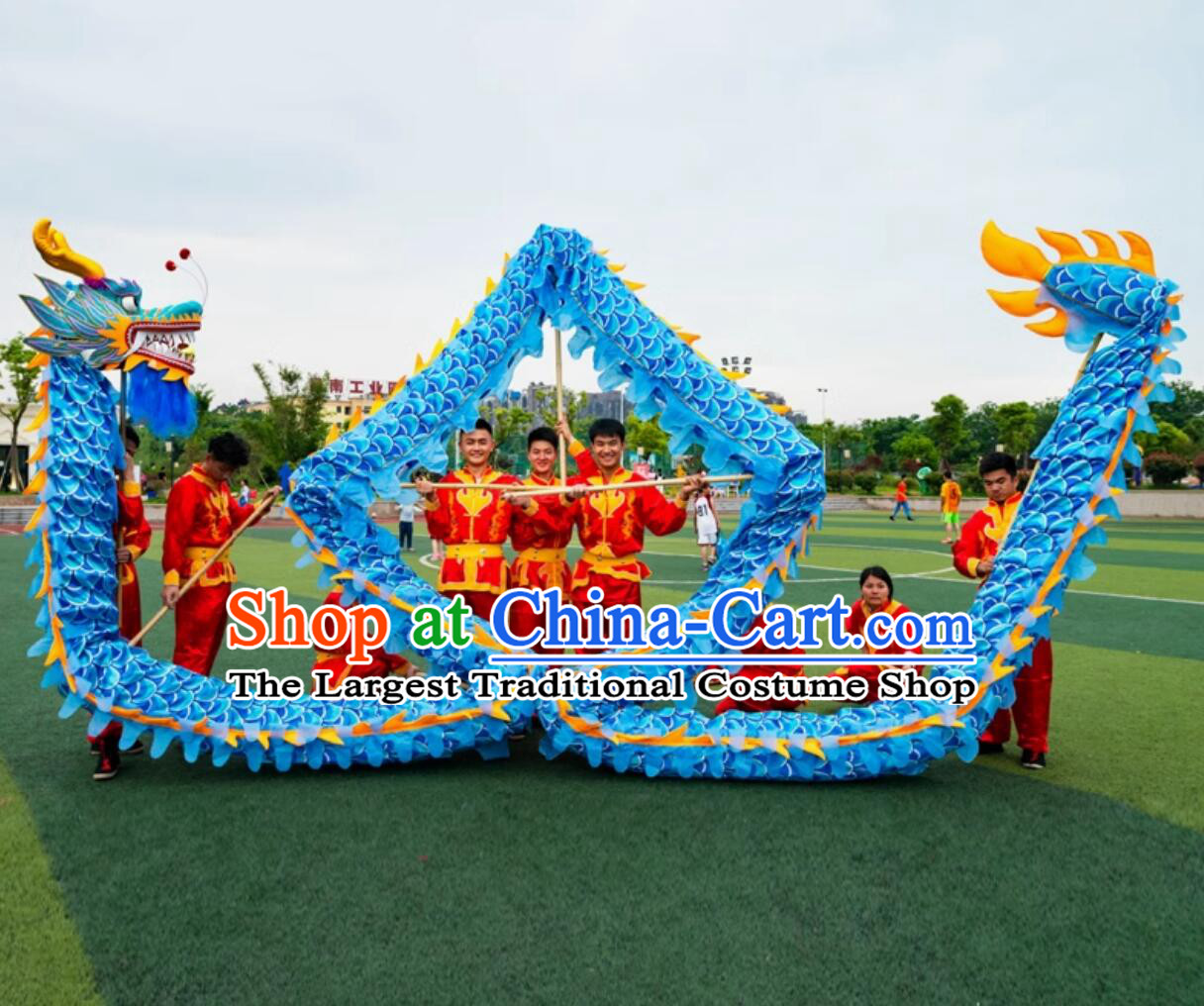 Blue Chinese Dancing Dragon Props Spring Festival Dragon Dance Dragon Head and Costumes Complete Set