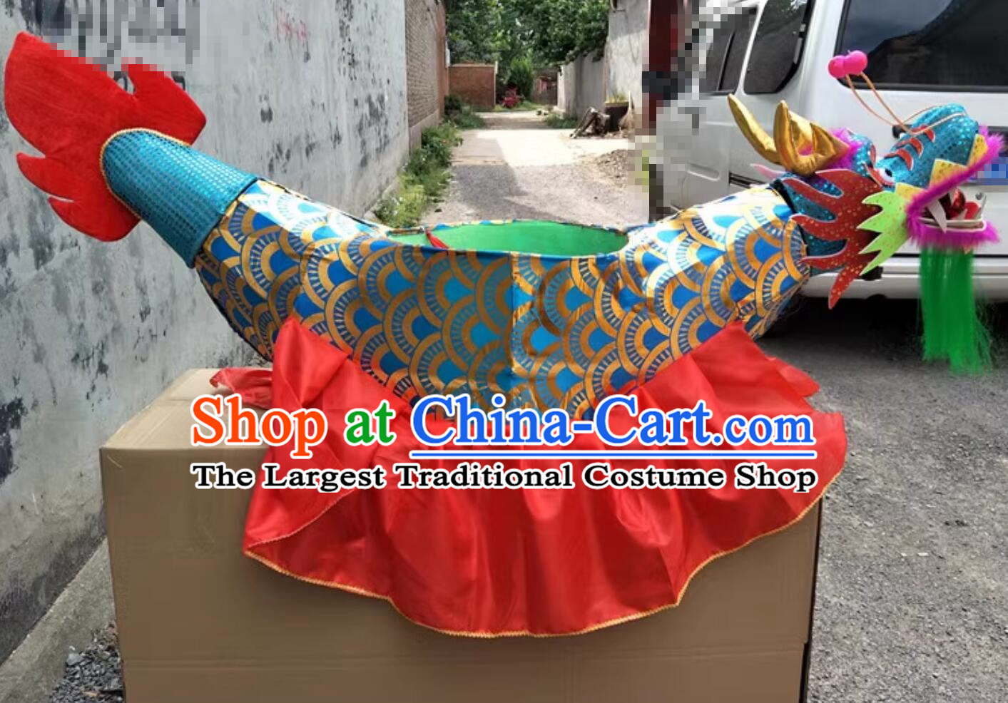 Blue Chinese Spring Festival Celebration Parade Dragon Boat Handmade Traditional Land Boat Dance Props