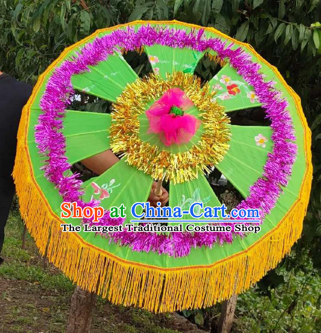 Green Chinese Folk Dance Prop Yangko Dance Umbrella Women Group Dance Flower Umbrella