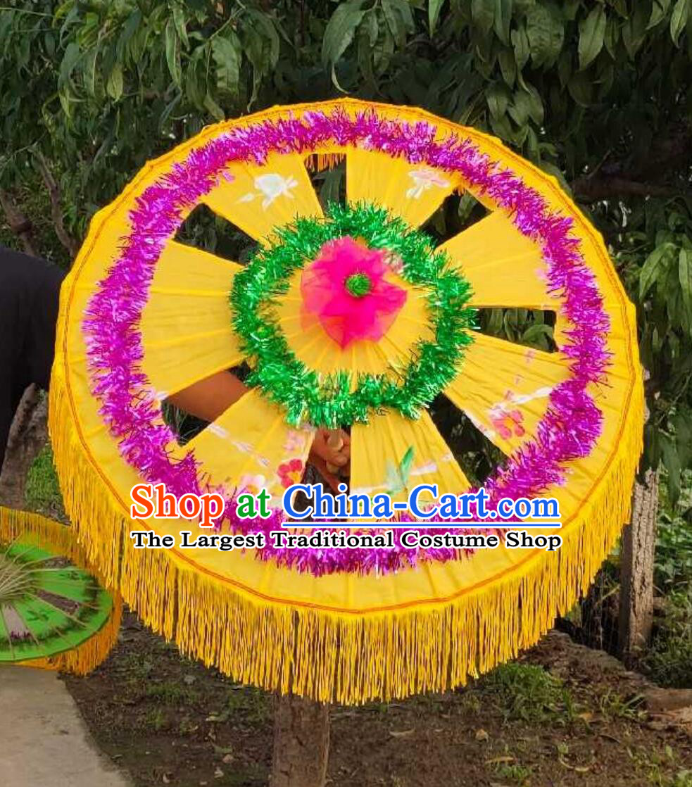Yellow Chinese Folk Dance Prop Handmade Yangko Dance Umbrella Traditional Women Group Dance Flower Umbrella