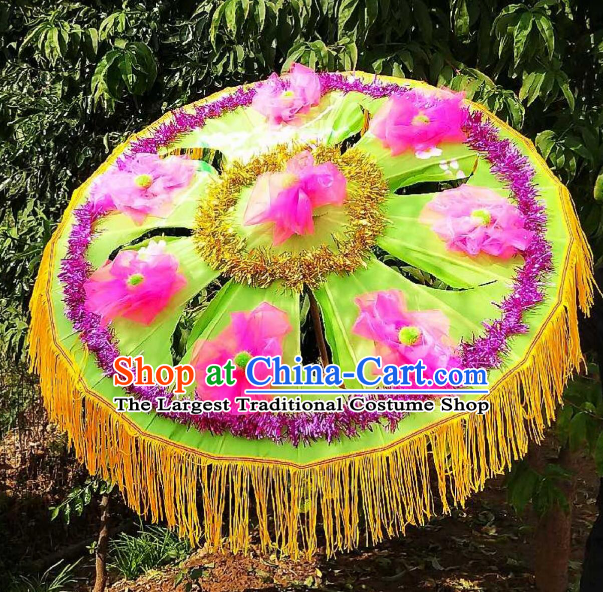 Green Traditional Women Group Dance Flower Umbrella Chinese Folk Dance Prop Handmade Yangko Dance Umbrella