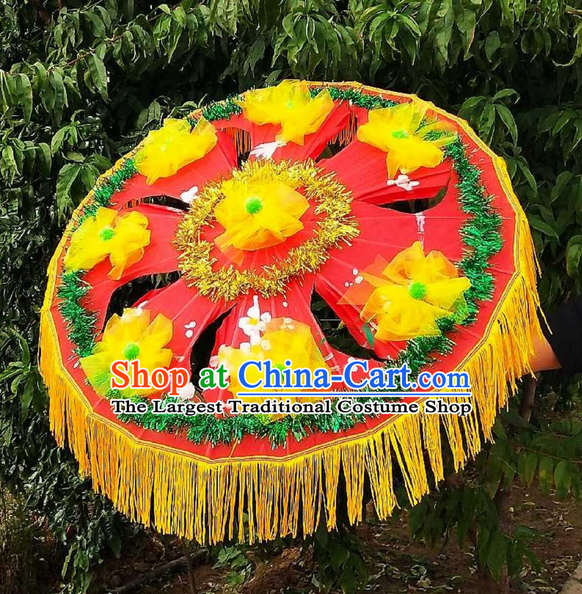 Red Handmade Yangko Dance Umbrella Traditional Women Group Dance Flower Umbrella Chinese Folk Dance Prop