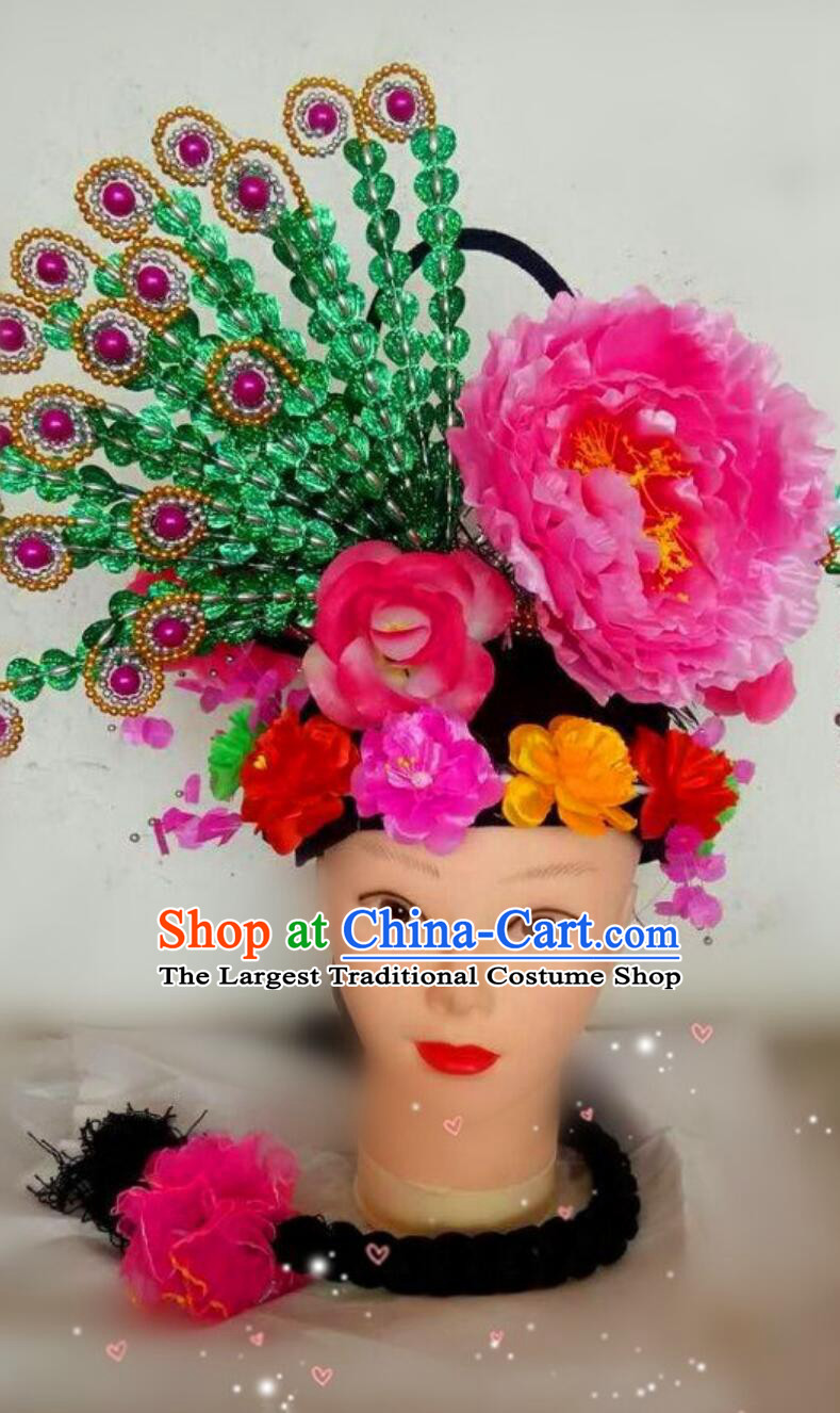 Chinese Folk Dance Headpiece Handmade Yangko Dance Headwear Spring Festival Parade Headdress
