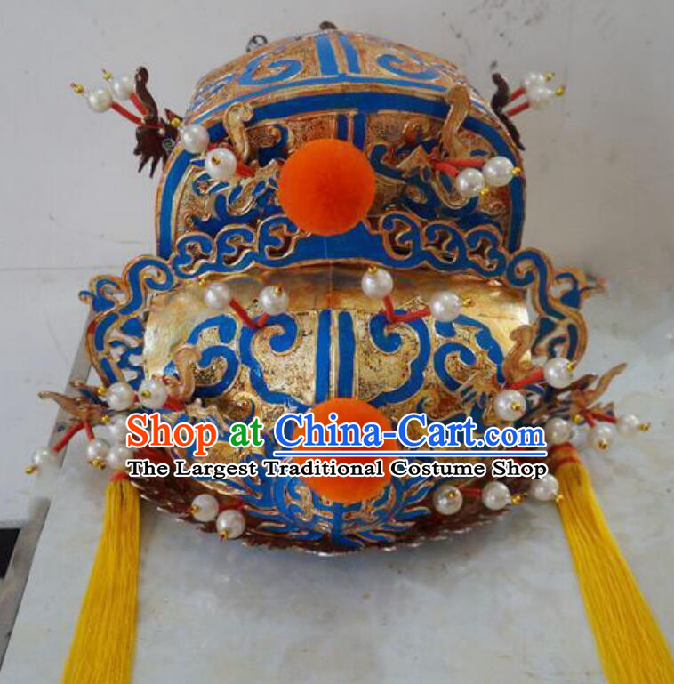 China Beijing Opera Laosheng Hat Handmade Opera Headwear Chinese Peking Opera Emperor Helmet