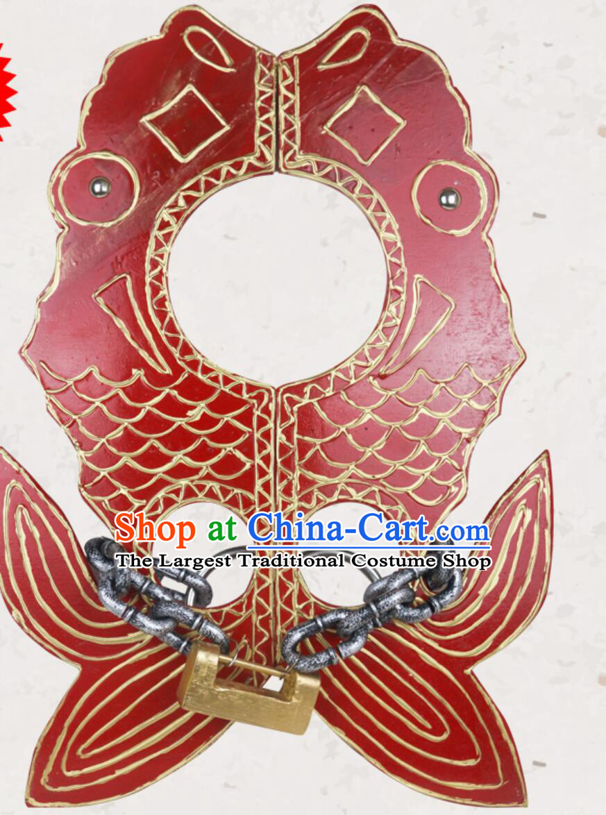 Chinese Beijing Opera Su San Qi Jie Fetters China Peking Opera Prop Handmade Red Wood Cangue