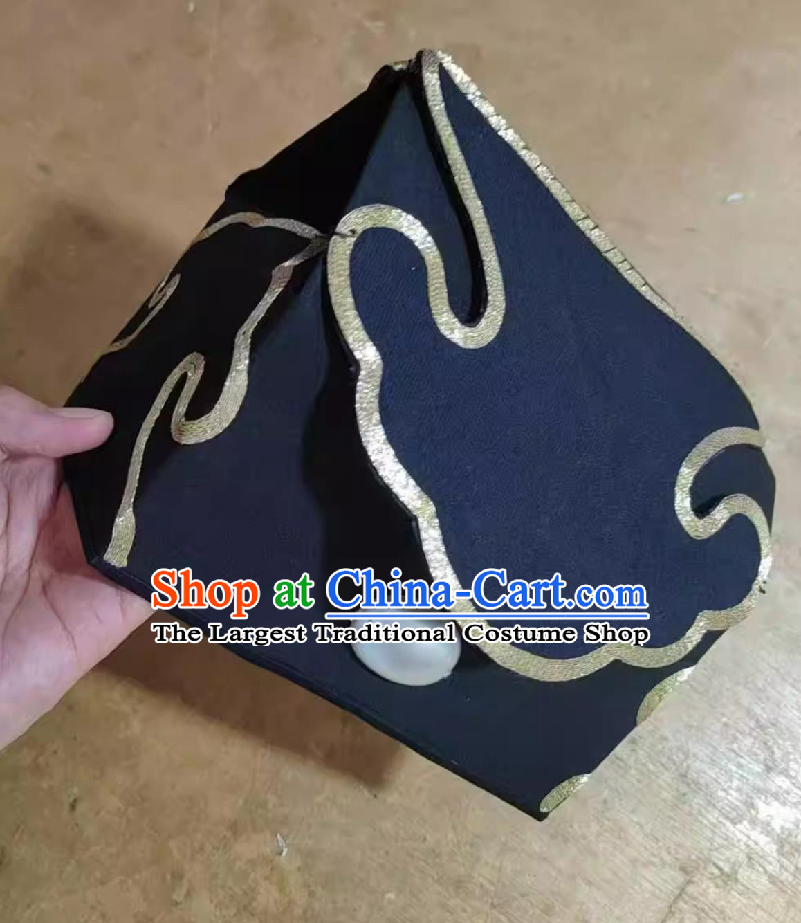 Handmade Chinese Beijing Opera Embroidered Black Hat China Peking Opera Laosheng Fan Jin Headgear