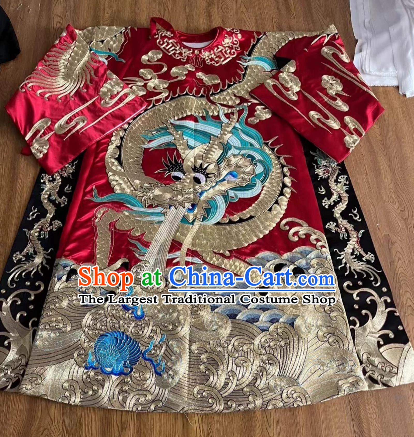 China Beijing Opera Red Embroidered Robe Top Custom Traditional Opera Clothing Chinese Peking Opera Laosheng Costume