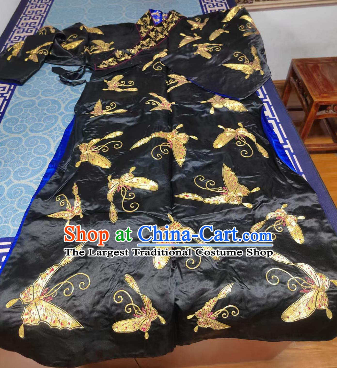 China Beijing Opera Black Embroidered Robe Top Custom Traditional Opera Butterfly Clothing Chinese Peking Opera Li Kui Costume