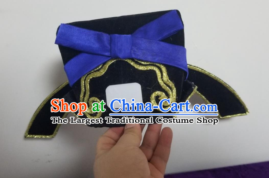 China Peking Opera Laosheng Headgear Handmade Chinese Beijing Opera Cheng Ying Embroidered Black Hat
