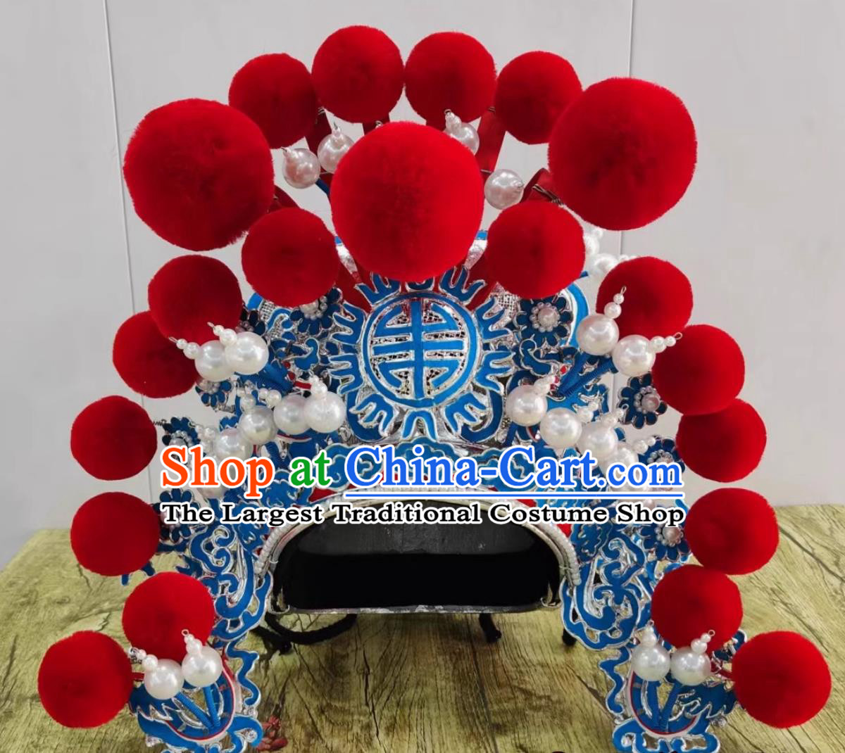 China Qinqiang Opera General Red Hat Handmade Chinese Beijing Opera Wusheng Headgear Traditional Opera Warrior Helmet