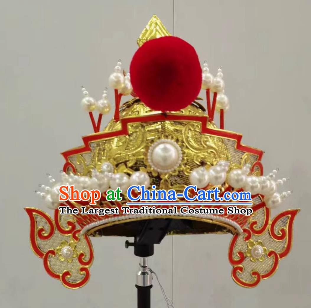 China Beijing Opera General Hat Chinese Beijing Opera Wusheng Headgear Handmade Traditional Opera Heaven Warrior Helmet