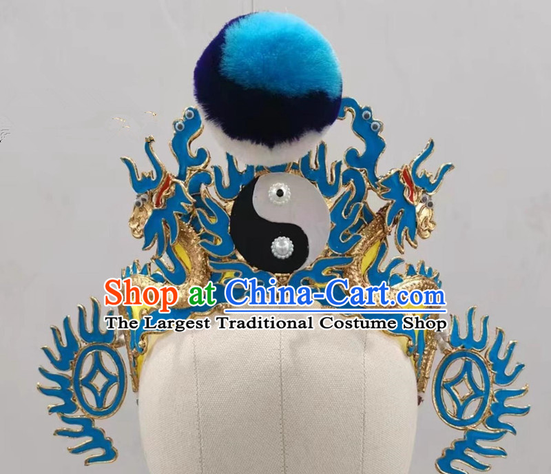 China Beijing Opera Wusheng Headgear Handmade Chinese Beijing Opera Zhuge Liang Hat Traditional Taoist Priest Headpiece