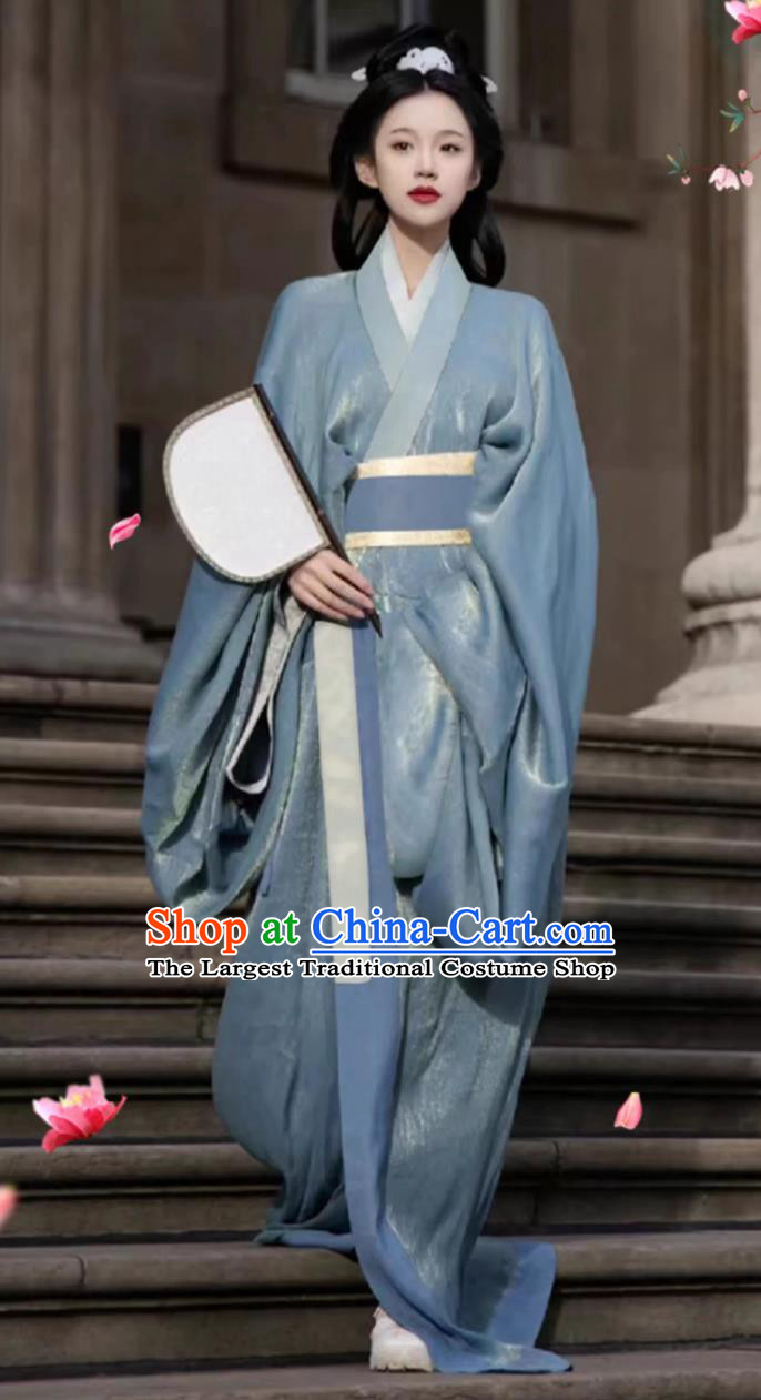 Traditional Chinese Blue Warring States Robe China Ancient Palace Princess Hanfu Dress Qin Dynasty Palace Woman Costume