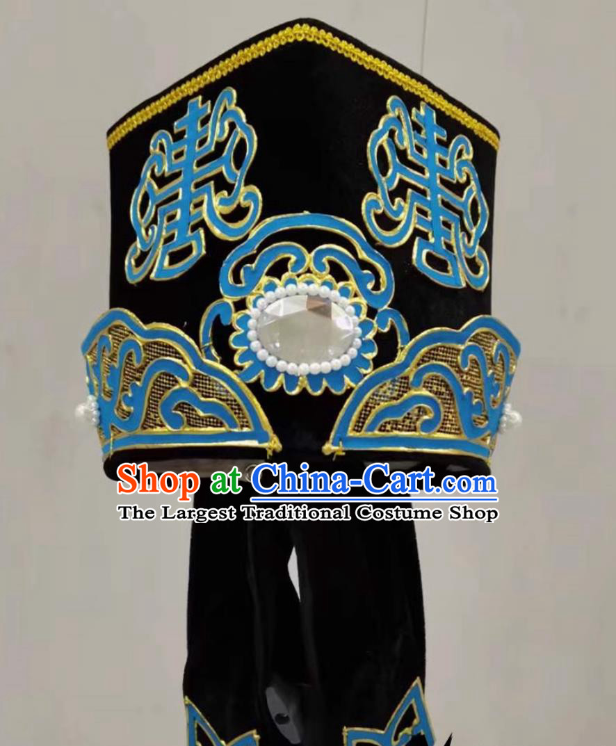 Handmade Traditional Opera Hat China Beijing Opera Laosheng Headwear Chinese Peking Opera Ministry Councillor Headgear