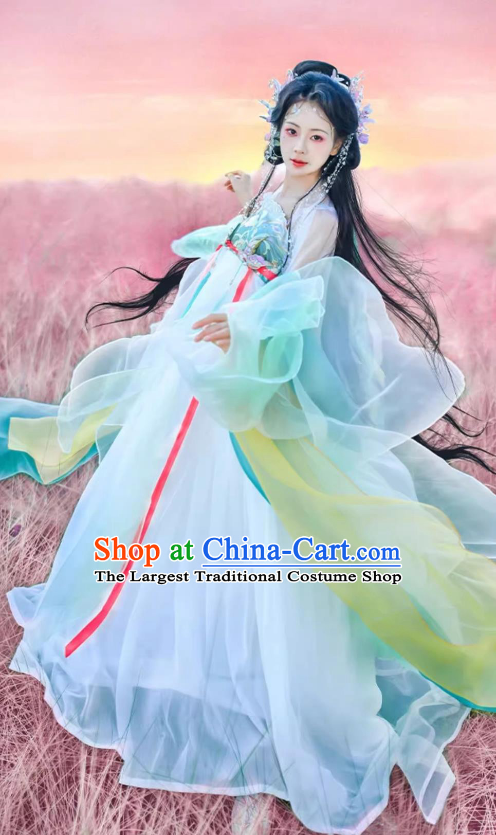 China Tang Dynasty Palace Princess Costumes Traditional Green Hanfu Dress Chinese Ancient Flower Goddess Clothing