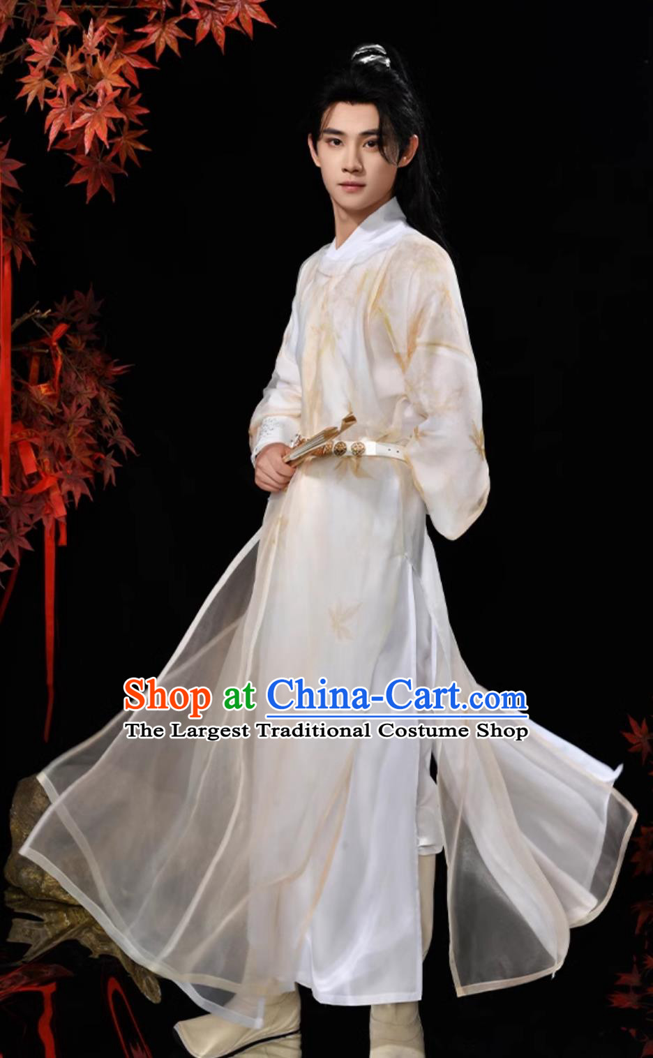China Ancient Swordsman Clothing Tang Dynasty Young Man Costume Traditional Chinese Hanfu Beige Round Collar Robe Set