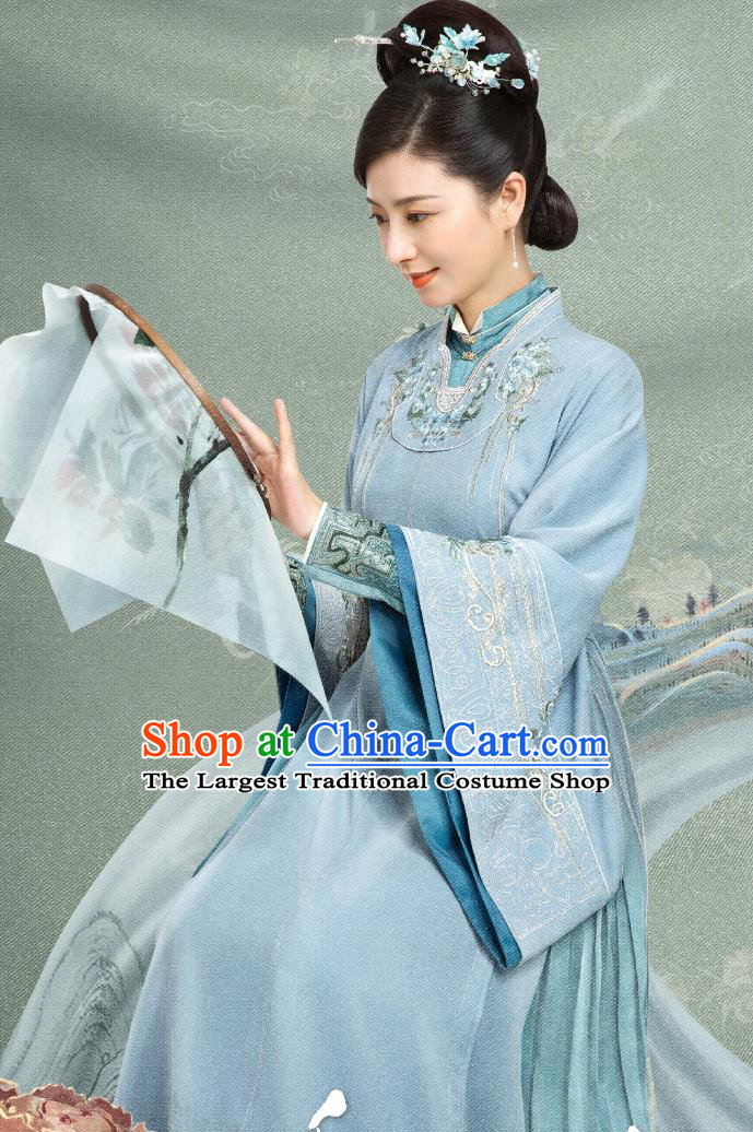China Ming Dynasty Woman Clothing Chinese Ancient Madame Blue Hanfu Dress TV Series The Sword and the Brocade Sifu Jian Costumes