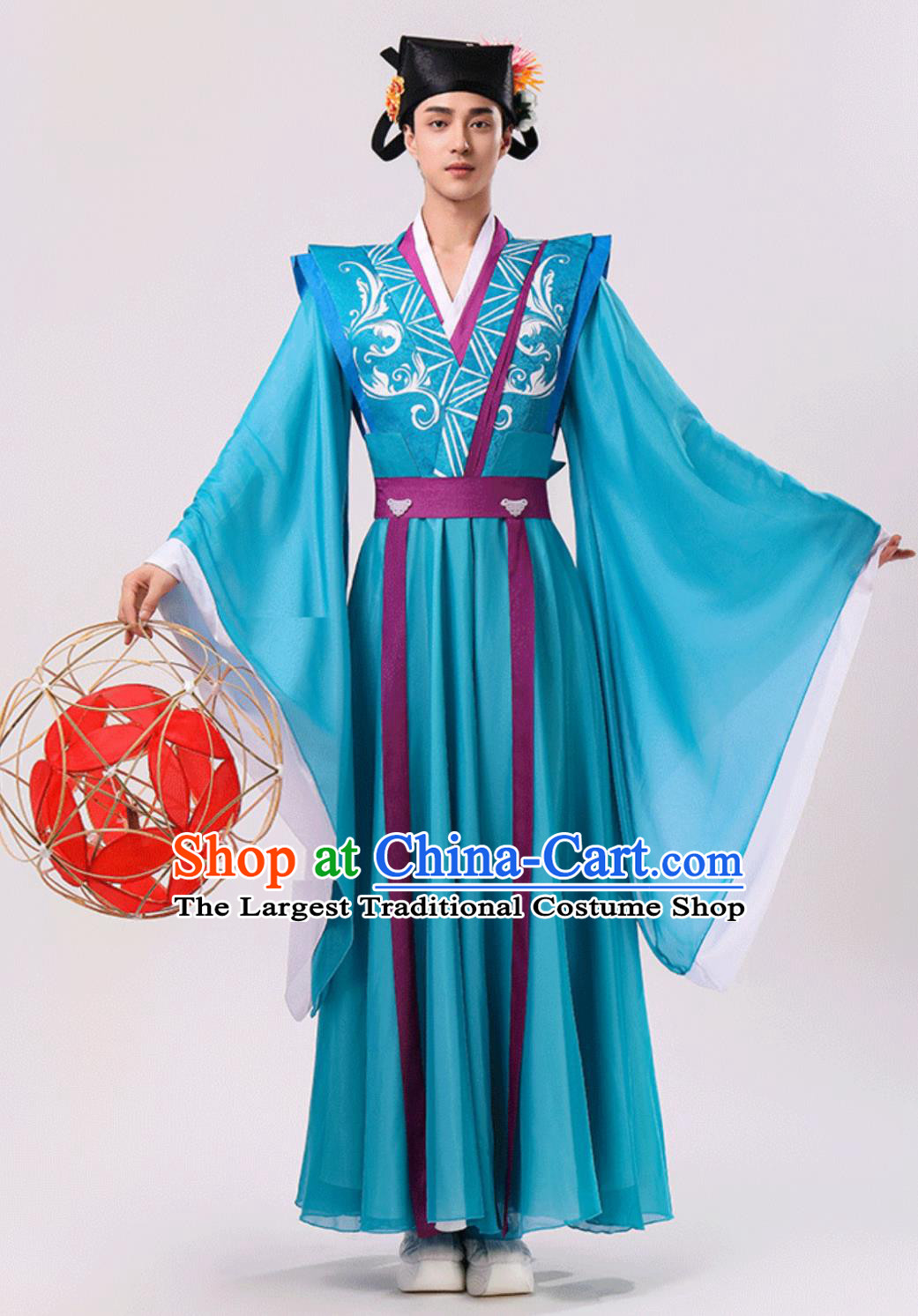 Traditional China Ancient Song Dynasty Male Clothing Lantern Festival Performance Green Hanfu Chinese Classical Dance Costume